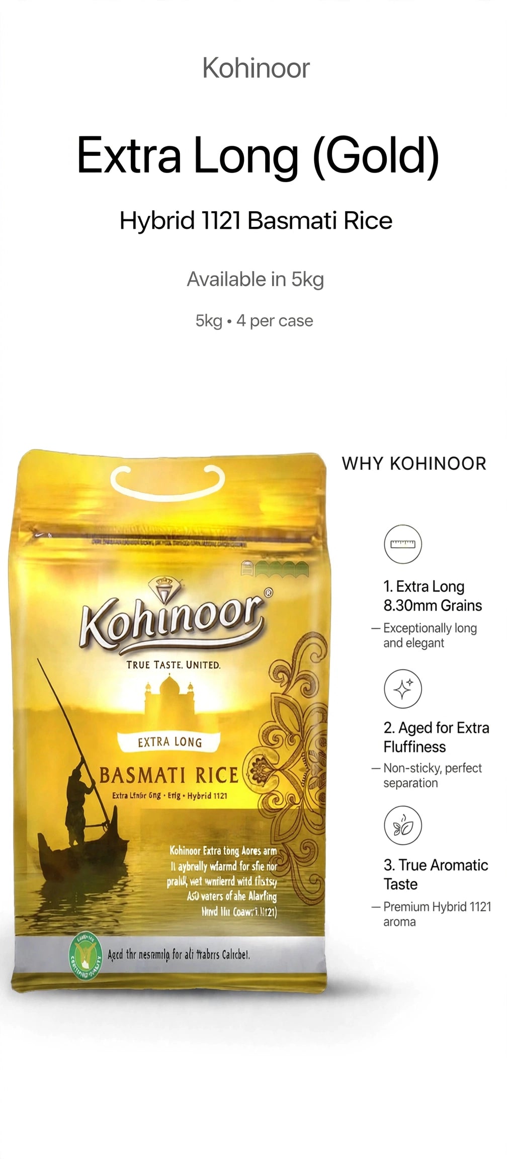 Kohinoor Extra Long (Gold) Basmati Rice.(20x1kg).